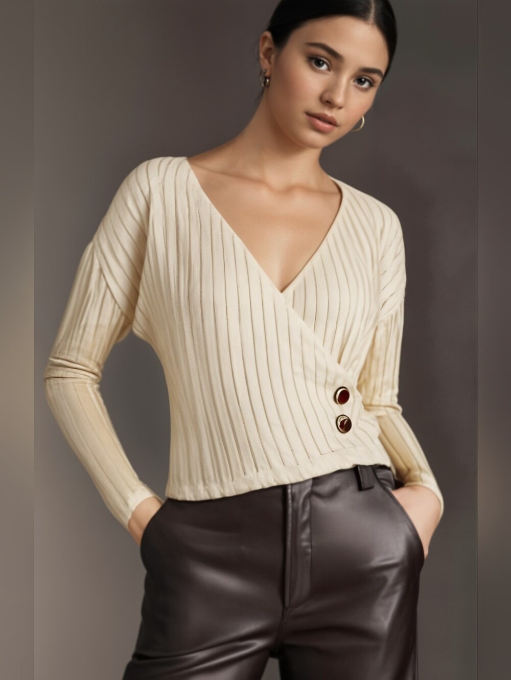 Zara Trafaluc Cream Wrap Front Knit Top